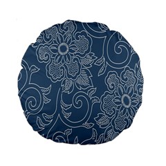 Flower Floral Blue Rose Star Standard 15  Premium Round Cushions by Mariart