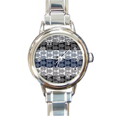 Digital Print Scrapbook Flower Leaf Colorgray Black Purple Blue Round Italian Charm Watch