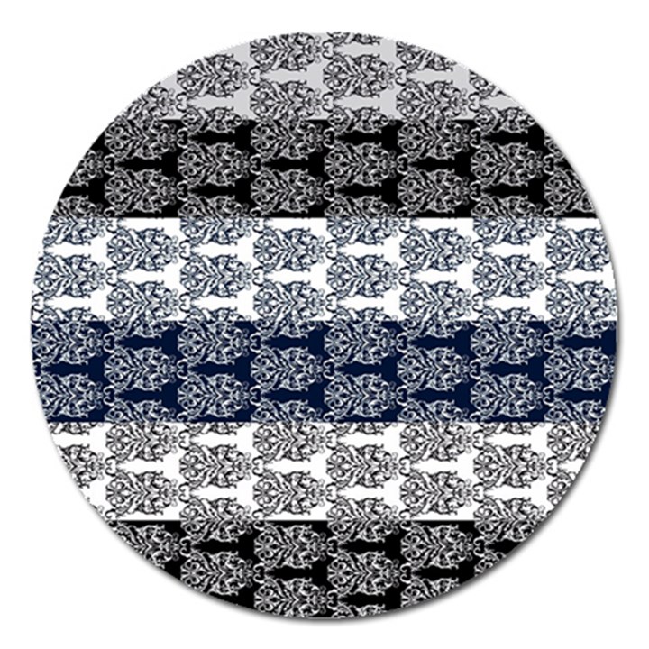 Digital Print Scrapbook Flower Leaf Colorgray Black Purple Blue Magnet 5  (Round)