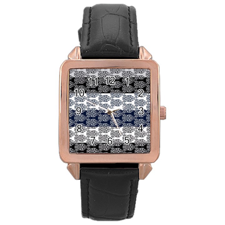 Digital Print Scrapbook Flower Leaf Colorgray Black Purple Blue Rose Gold Leather Watch 