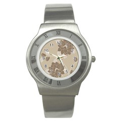 Flower Floral Grey Rose Leaf Stainless Steel Watch