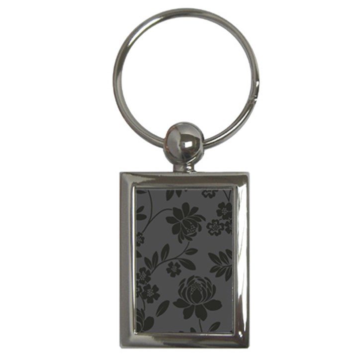 Flower Floral Rose Black Key Chains (Rectangle) 