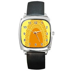 Greek Ornament Shapes Large Yellow Orange Square Metal Watch