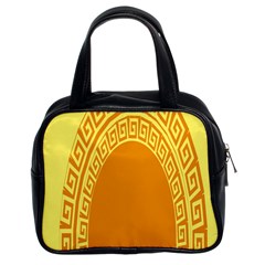 Greek Ornament Shapes Large Yellow Orange Classic Handbags (2 Sides) by Mariart