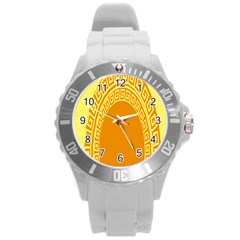 Greek Ornament Shapes Large Yellow Orange Round Plastic Sport Watch (l) by Mariart