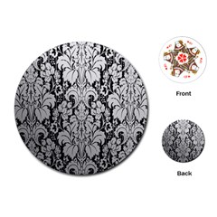 Flower Floral Grey Black Leaf Playing Cards (round)  by Mariart