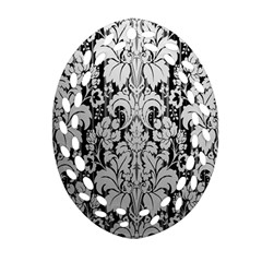 Flower Floral Grey Black Leaf Ornament (oval Filigree) by Mariart