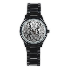 Flower Floral Grey Black Leaf Stainless Steel Round Watch by Mariart