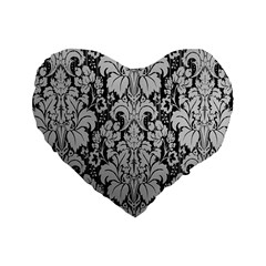 Flower Floral Grey Black Leaf Standard 16  Premium Flano Heart Shape Cushions