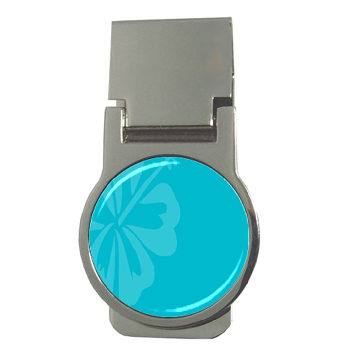 Hibiscus Sakura Scuba Blue Money Clips (Round) 