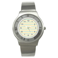 Horizontal Line Yellow Blue Orange Stainless Steel Watch by Mariart