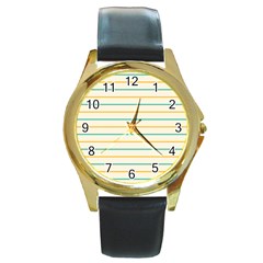 Horizontal Line Yellow Blue Orange Round Gold Metal Watch by Mariart