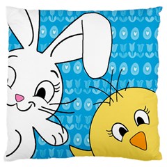 Easter Bunny And Chick  Large Flano Cushion Case (one Side) by Valentinaart