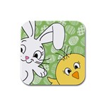 Easter bunny and chick  Rubber Square Coaster (4 pack)  Front