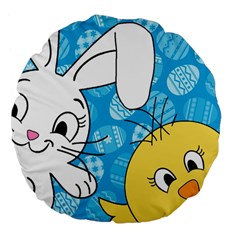 Easter Bunny And Chick  Large 18  Premium Flano Round Cushions by Valentinaart