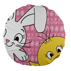 Easter Bunny And Chick  Large 18  Premium Round Cushions by Valentinaart
