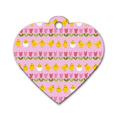 Easter - Chick And Tulips Dog Tag Heart (one Side) by Valentinaart