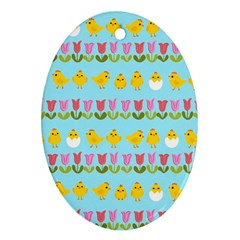 Easter - Chick And Tulips Ornament (oval) by Valentinaart