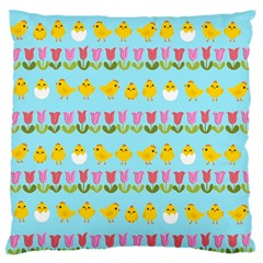 Easter - Chick And Tulips Large Flano Cushion Case (two Sides) by Valentinaart