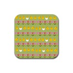 Easter - chick and tulips Rubber Coaster (Square)  Front