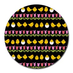 Easter - Chick And Tulips Round Mousepads by Valentinaart