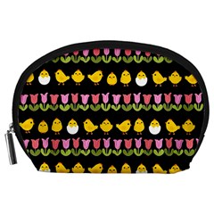 Easter - Chick And Tulips Accessory Pouches (large)  by Valentinaart