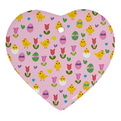 Easter - Chick And Tulips Ornament (heart) by Valentinaart