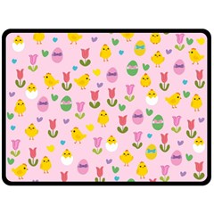 Easter - Chick And Tulips Double Sided Fleece Blanket (large)  by Valentinaart