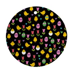 Easter - Chick And Tulips Ornament (round) by Valentinaart