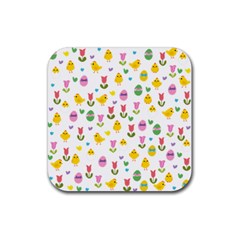 Easter - Chick And Tulips Rubber Square Coaster (4 Pack)  by Valentinaart