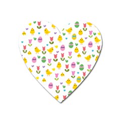 Easter - Chick And Tulips Heart Magnet by Valentinaart