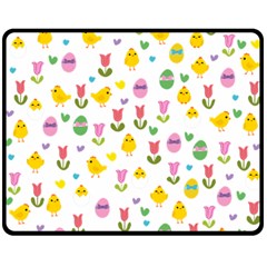 Easter - Chick And Tulips Double Sided Fleece Blanket (medium)  by Valentinaart