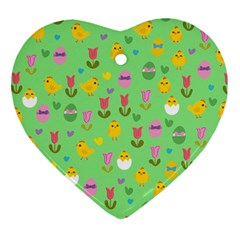 Easter - Chick And Tulips Ornament (heart) by Valentinaart