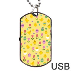 Easter - Chick And Tulips Dog Tag Usb Flash (two Sides) by Valentinaart
