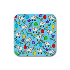 Easter Lamb Rubber Square Coaster (4 Pack)  by Valentinaart