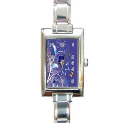 Flowers Butterflies Patterns Lines Purple Rectangle Italian Charm Watch