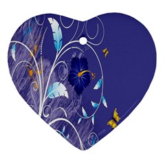 Flowers Butterflies Patterns Lines Purple Ornament (heart) by Mariart