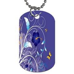 Flowers Butterflies Patterns Lines Purple Dog Tag (two Sides)