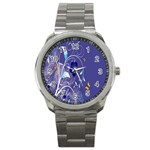 Flowers Butterflies Patterns Lines Purple Sport Metal Watch Front