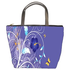 Flowers Butterflies Patterns Lines Purple Bucket Bags