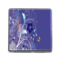 Flowers Butterflies Patterns Lines Purple Memory Card Reader (square)