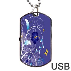 Flowers Butterflies Patterns Lines Purple Dog Tag Usb Flash (one Side) by Mariart