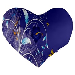 Flowers Butterflies Patterns Lines Purple Large 19  Premium Heart Shape Cushions by Mariart