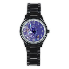 Flowers Butterflies Patterns Lines Purple Stainless Steel Round Watch by Mariart