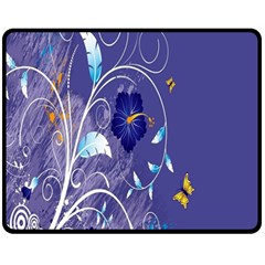 Flowers Butterflies Patterns Lines Purple Double Sided Fleece Blanket (medium) 