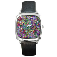 Colorful Abstract Paint Rainbow Square Metal Watch