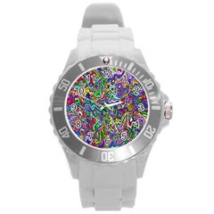 Colorful Abstract Paint Rainbow Round Plastic Sport Watch (l) by Mariart