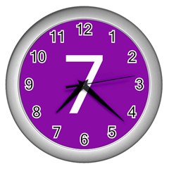 Number 7 Purple Wall Clocks (silver)  by Mariart