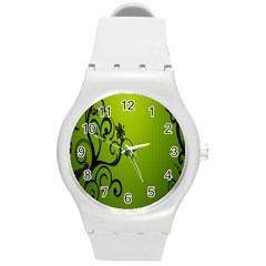 Illustration Wallpaper Barbusak Leaf Green Round Plastic Sport Watch (m) by Mariart