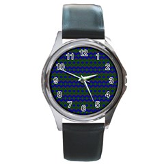 Split Diamond Blue Green Woven Fabric Round Metal Watch